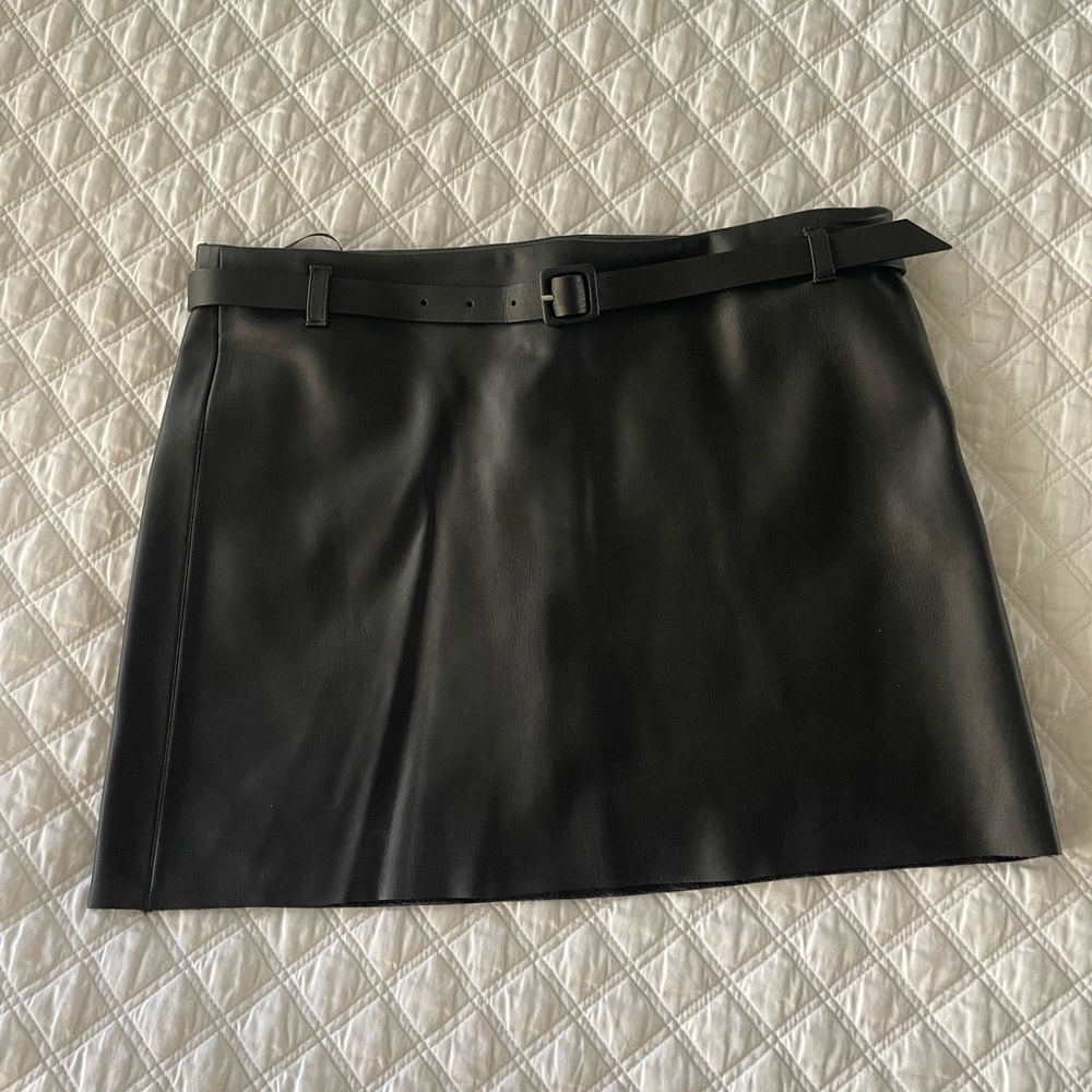 Mango Black leather Mini Skirt